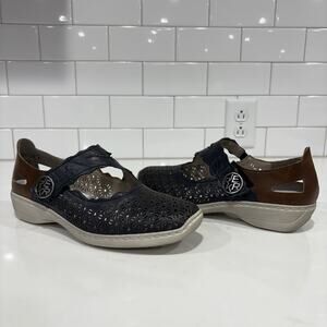 Rieker | Doris G4 Blue Leather Mary Jane Shoes Ballerina - Size 41 9.5